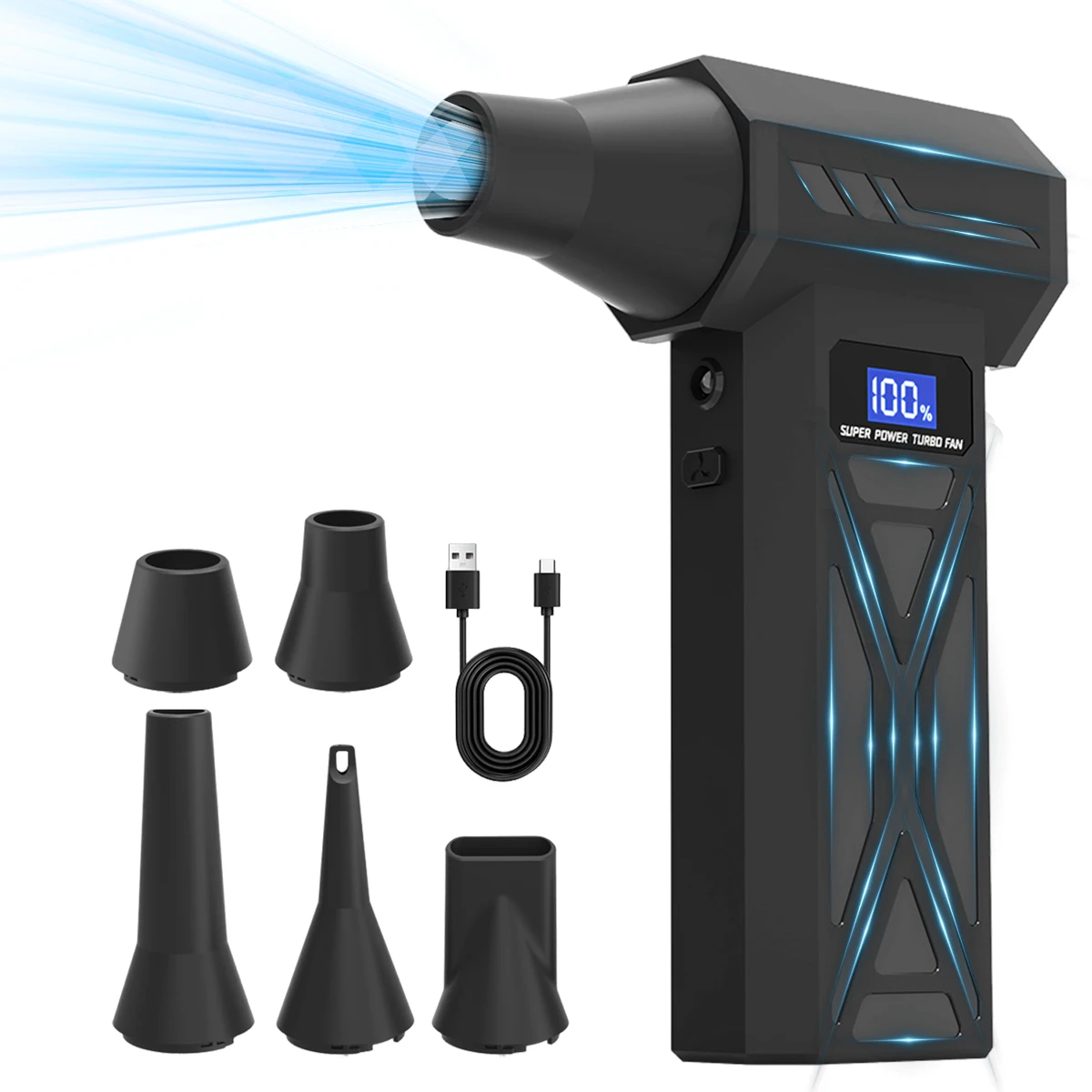 Dryer Car Blower - 新型P70エアブロワー 110000rpm 4段階調整可能ターボブロワー ジェット LEDライト付き バッテリー残量表示