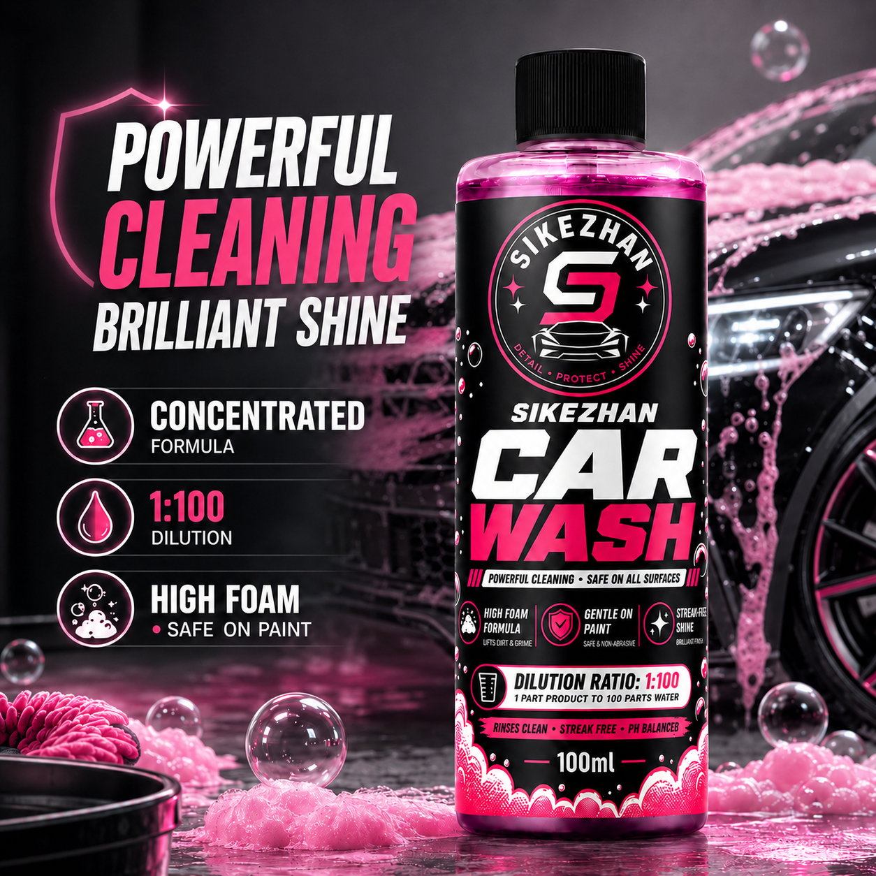 Foam Cannon Car Wash - 100ml 1:100濃縮スーパースーパーソッドフォーミングカーウォッシュソープ（キャノンまたはバケツ用）pHバランス調整済み、ワックス、セラミック、クリアコートに安全
