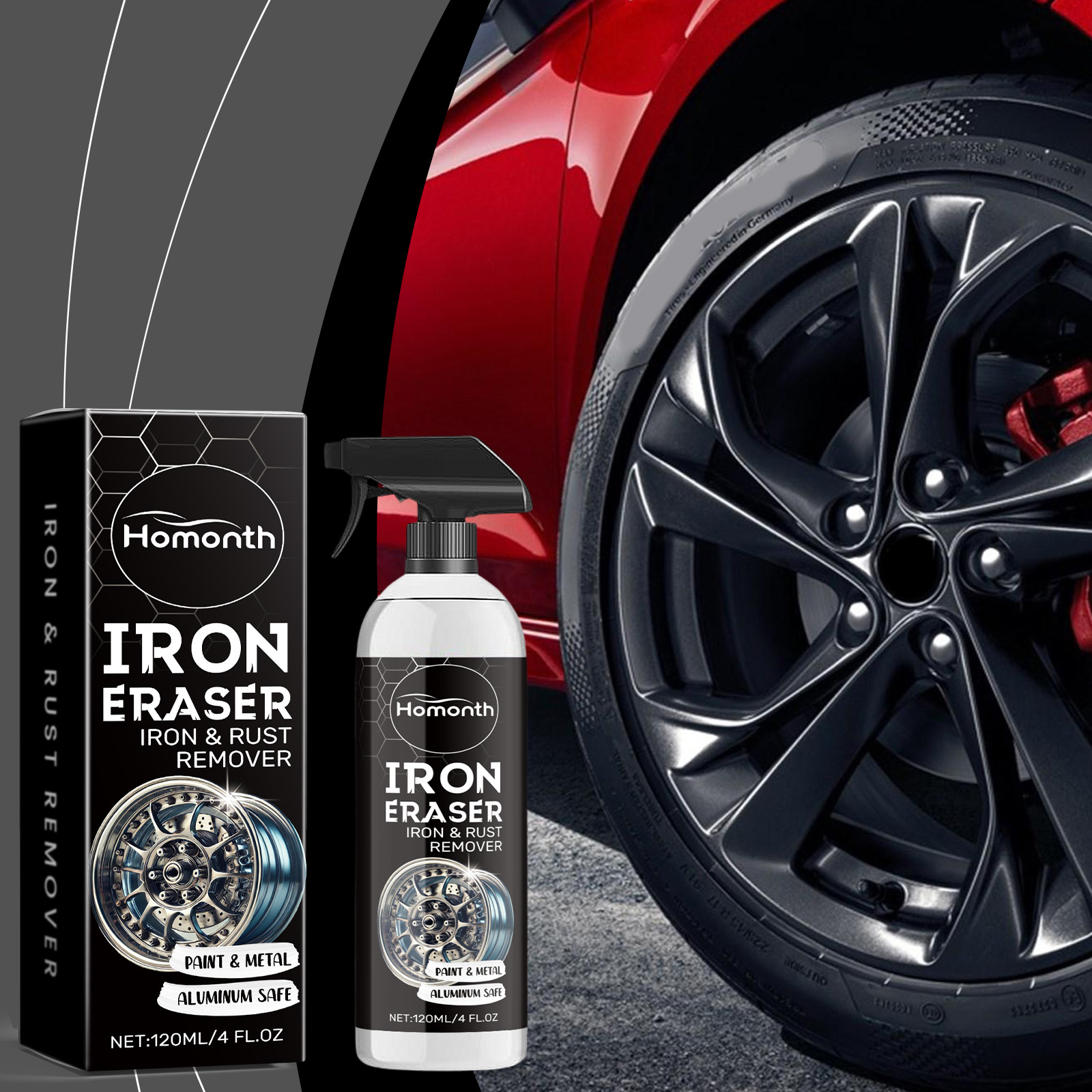 Wheel Cleaner Alloy - 車のホイール錆除去スプレー 合金リムとタイヤの汚れに効果的な洗浄剤 車のディテーリング用の速効性フォーミュラ 光沢を復元します