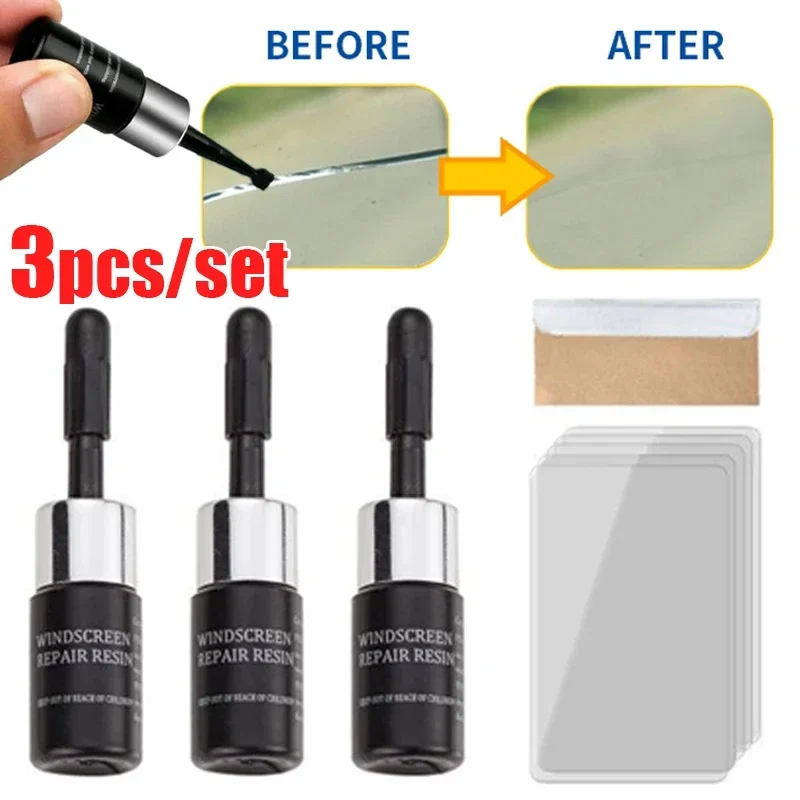 Glass Cleaner Streak - 車のガラス傷修復液剤セットフロントガラス窓ガラスナノスクラッチクラッククラック樹脂修復剤ツール
