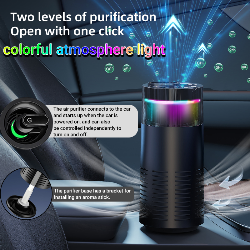 Odor Eliminator Car - アロマセラピースティック付きミニ空気清浄機 真のHEPAフィルターが空気を浄化し、ほこりや臭いを99.97%除去 - 車、学校、オフィス