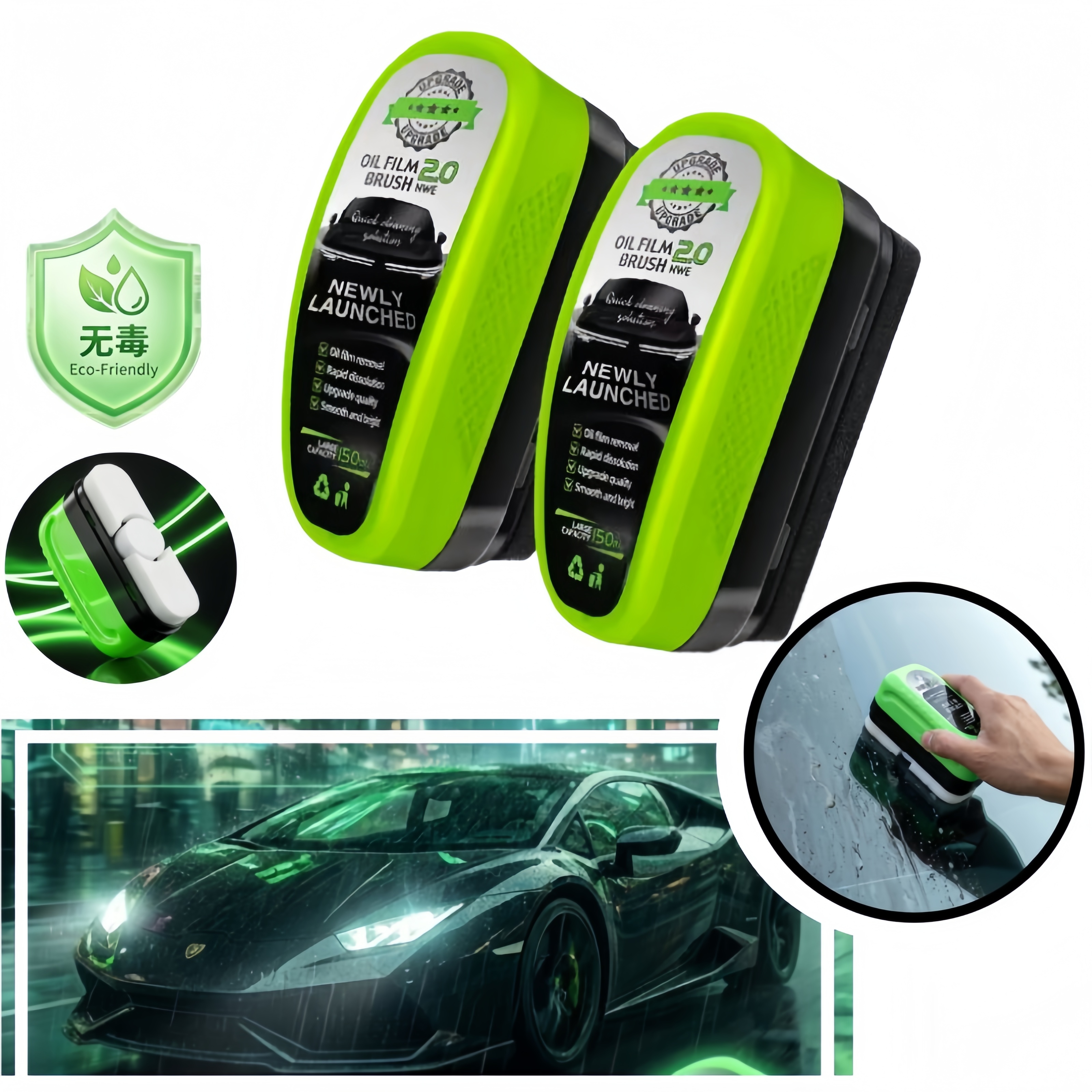 Car Cleaning Brush - 非毒性車ガラス油膜除去キット強力なフロントガラスクリーナースポンジブラシ汚れ除去用オートディテーリング環境に優しい
