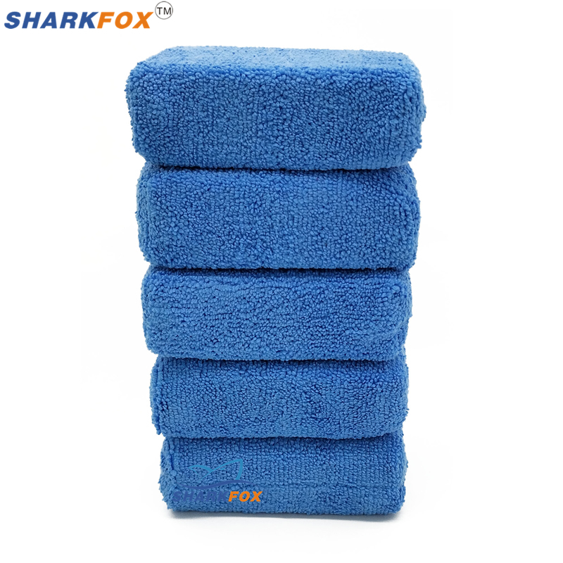 Wax Applicator Pad - Sharkfox 5 ピース/ロット長方形マイクロファイバーアプリケータークリーニングパッドワックスがけスポンジブルーとグレーのカーケアマイクロファイバーワックス研磨