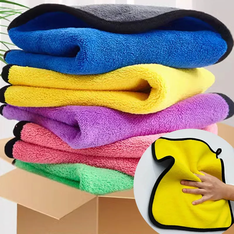 Microfiber Towel Detailing - 厚手のマイクロファイバーカークリーニングタオル,2層,柔らかい乾燥布,カーケアディテールタオル,ぼろきれ,1個,5個