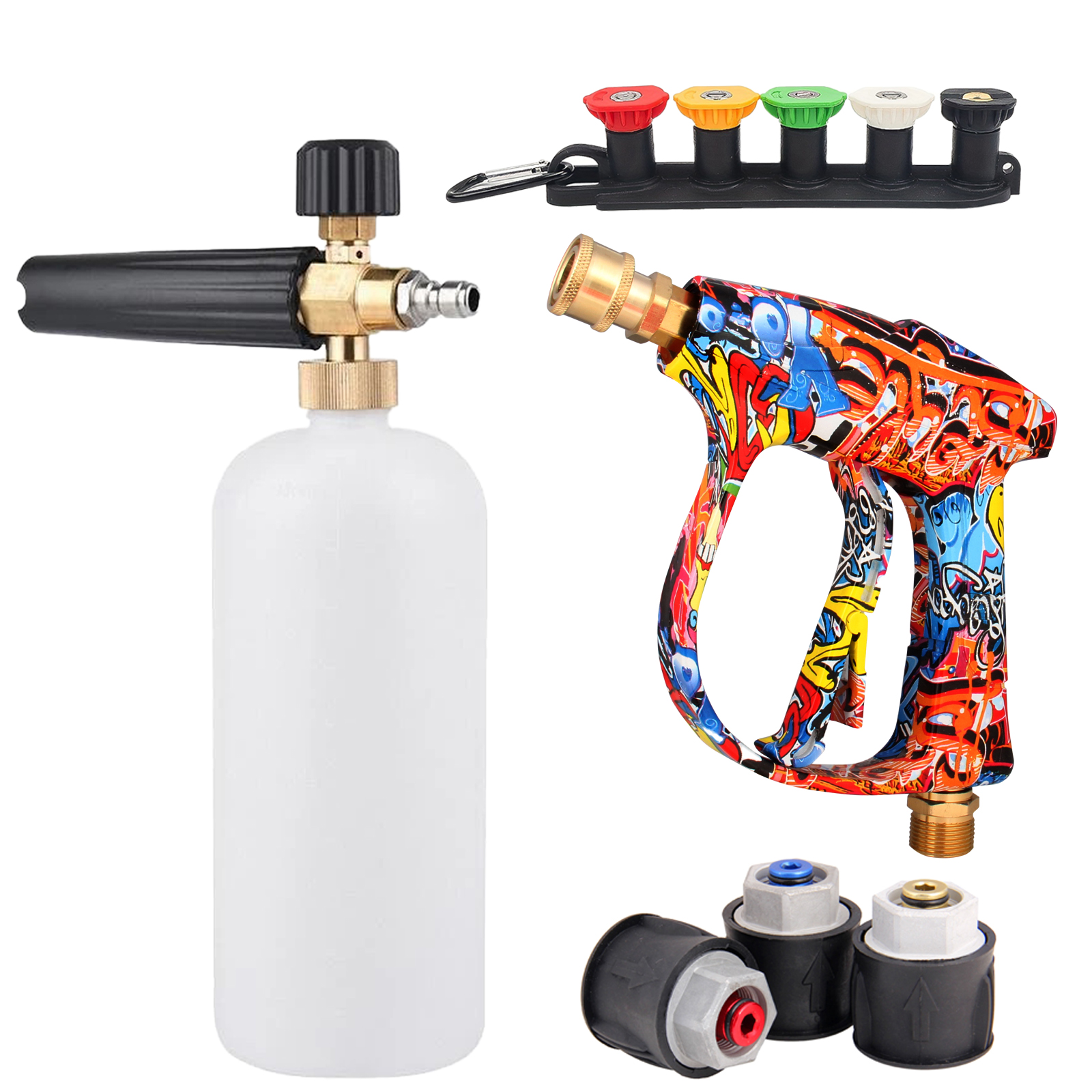 Foam Cannon Car Wash - 4350PSI 高圧水鉄砲 グラフィティデザイン付き、1L フォームキャノン & 1/4インチクイックコネクト、ケルヒャー