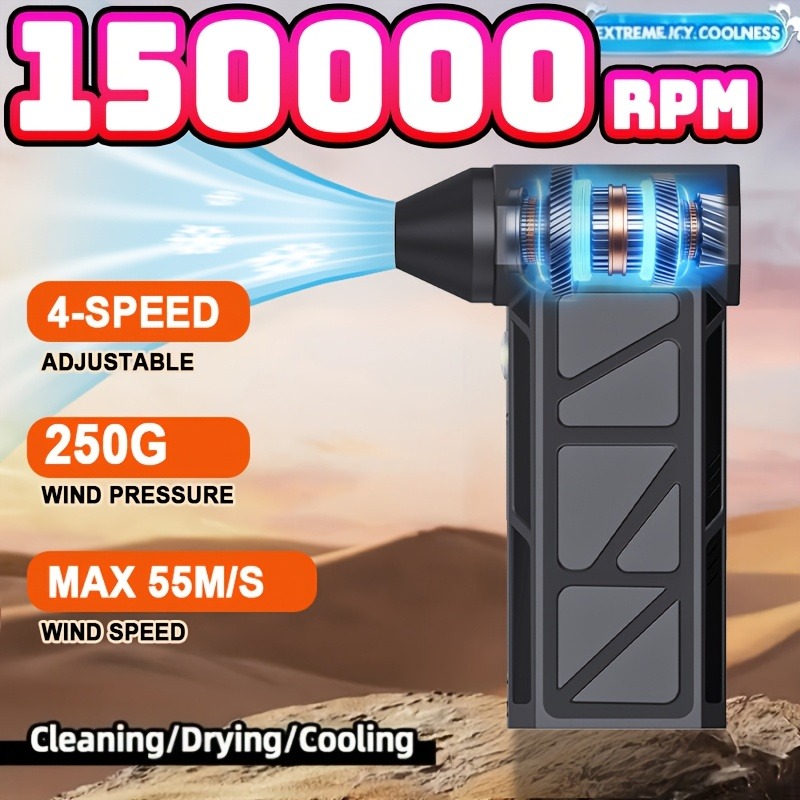 Dryer Car Blower - 車の清掃用ブロワー 圧縮空気ダスター-130000RPM スーパーパワー電動エアダスター、4段階調整可能なミニブロワー、急速充電機能付き、コンピューター、キーボード、家、屋外、車用ダストブロワー