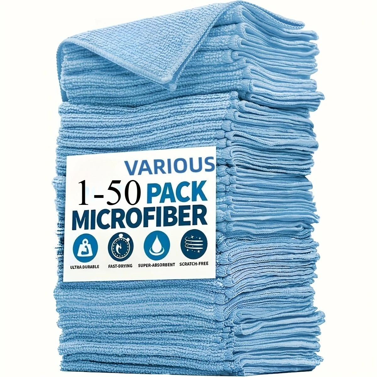 Microfiber Towel Detailing - 1-50枚入り ライトブルー マイクロファイバー洗車タオル、柔らかく吸水性があり速乾性のあるクリーニングクロス、自動車ケア用