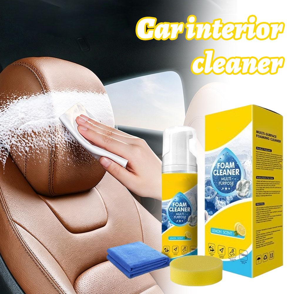 Interior Detailing Kit - レモンの香りのフォームクリーナー、強力な車用フォームクリーナー、車内フォームクリーナーキット（スポンジとタオル付き）