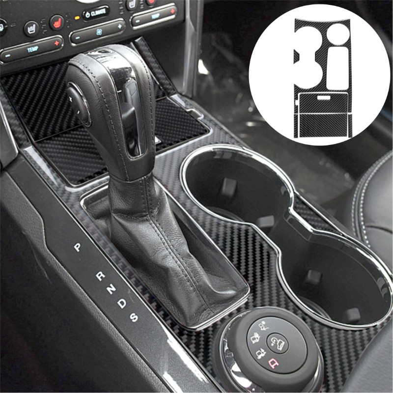 Interior Detailing Kit - フォード用カーボンファイバー装飾ステッカー,車両中央制御ナビゲーションギア,ウォーターカップ用ドアラッチ,2013-2019