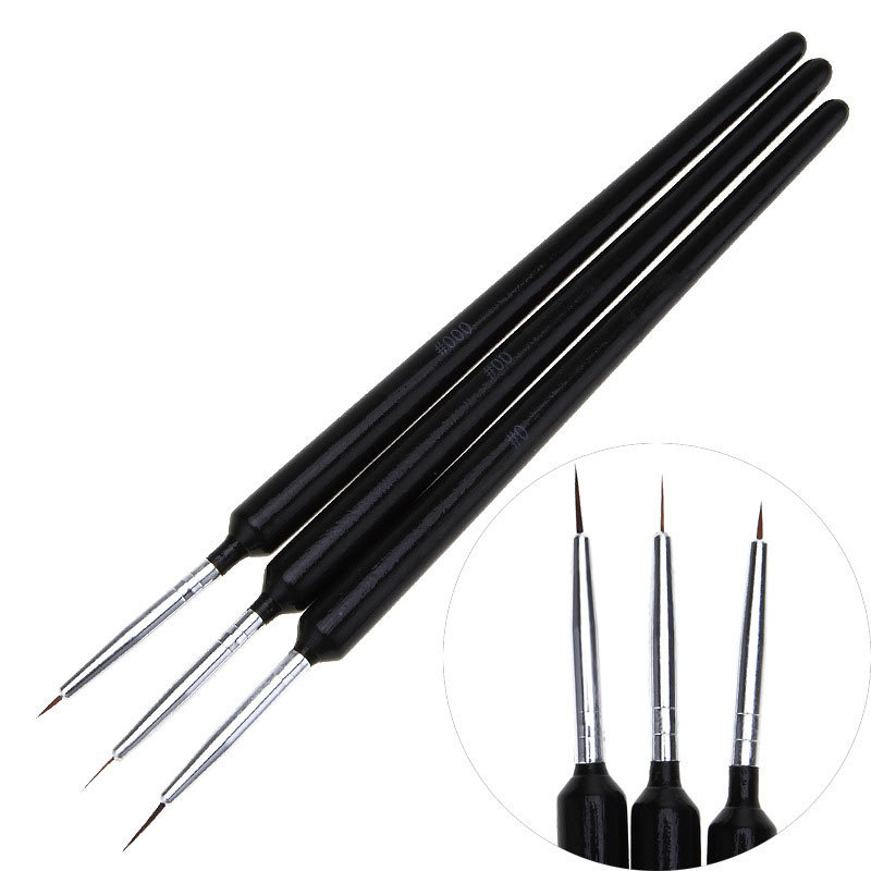 Detailing Brush Set - 3 個の超微細ネイルアートライナーブラシセット黒ハンドル小毛ブラシ細かいディテールの花の絵の輪郭を描くマニキュアツール用