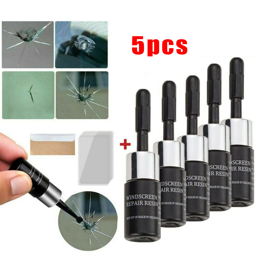 Glass Cleaner Streak - 5 個自動車ガラスナノ修理液車のフロントガラス樹脂クラックツールキットユニバーサル車のフロントガラスガラス傷亀裂修復