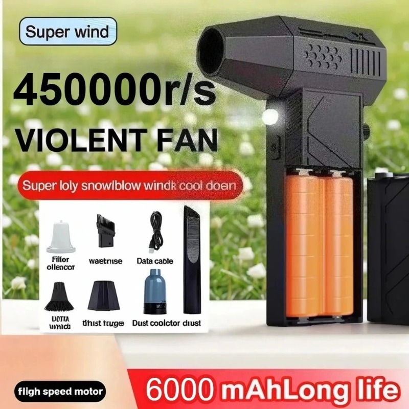 Dryer Car Blower - 450000RPMターボファンブラシレスモーター、LEDライト付き、6000mAh充電ディスプレイ付きエアブロワー、ポータブル掃除機、車用乾式