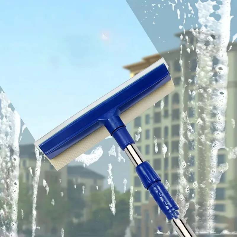 Glass Cleaner Streak - 2 in 1 伸縮式ウィンドウクリーナー スポンジブラシとスキージ付き 格納式ハンドル