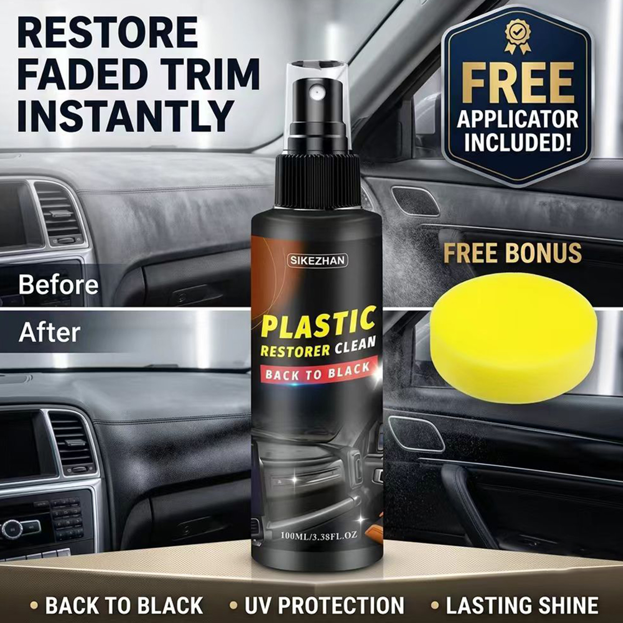 Trim Restorer Plastic - 車用プラスチック修復剤＆ブラックグロス復元剤、自動車トリム、革製品、車内清掃用の長期持続保護コーティング