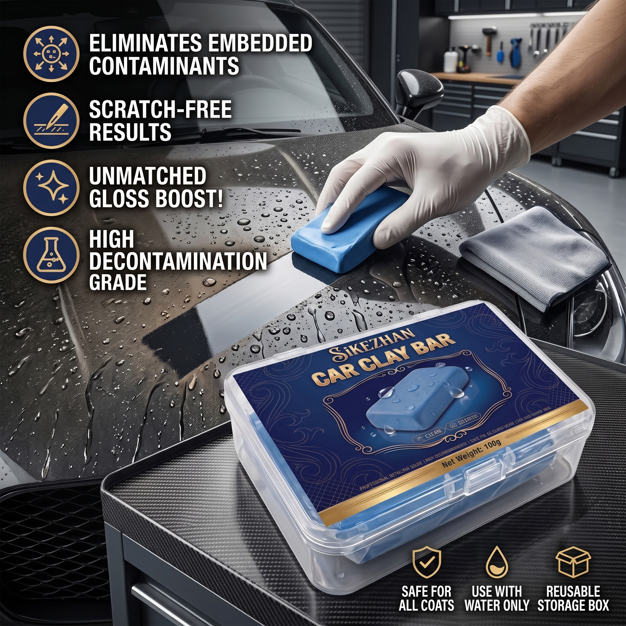 Clay Bar Lubricant - プロフェッショナルカーディテイリング用クレイバーキット、傷を残さない塗料汚染物質除去剤、ガラスメンテナンス用、ケース付き