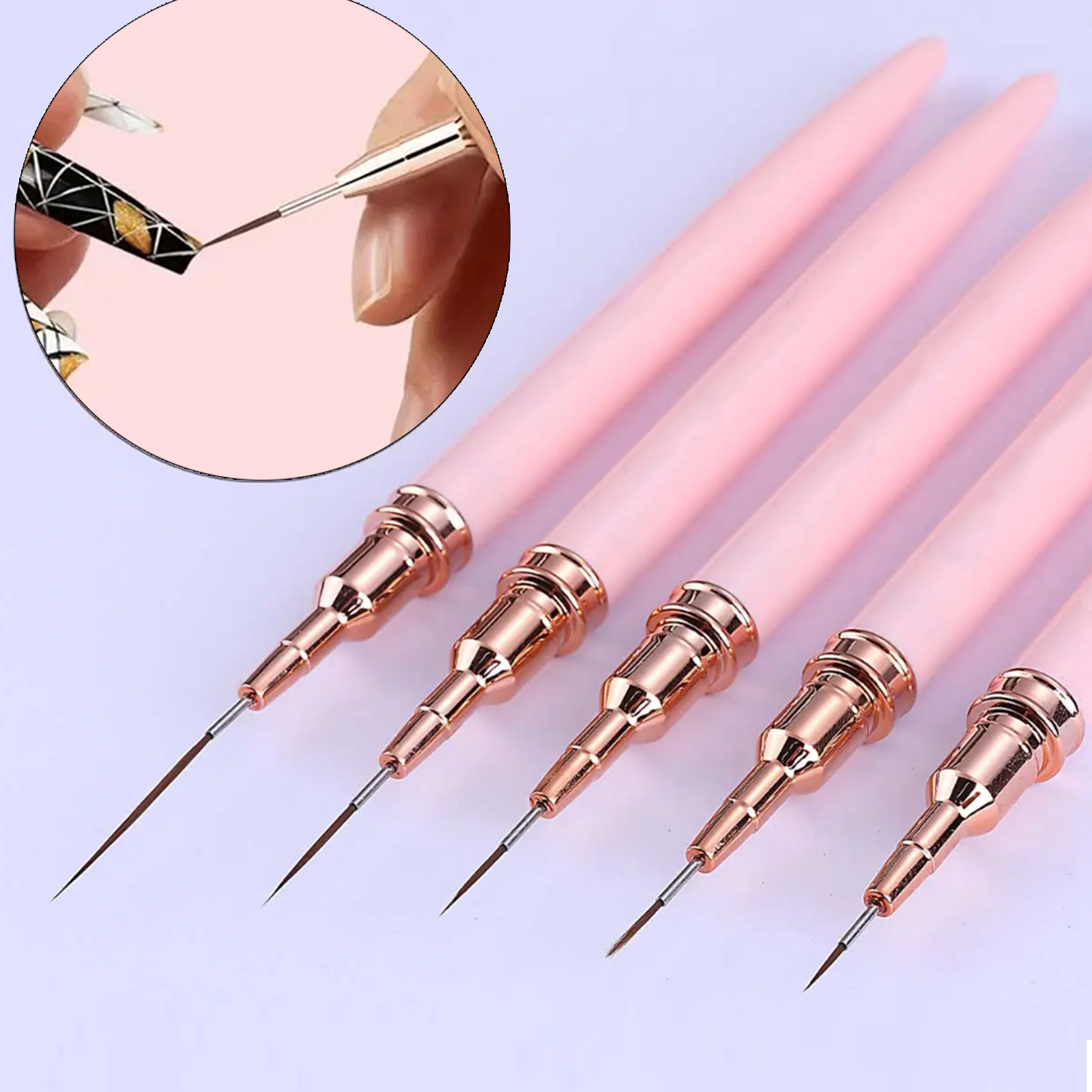 Detailing Brush Set - 5ピースネイルアートペンセット、超微細ディテールペン0.7-2.5mm、ハンドルジェルポリッシュブラシ、DIY＆サロン級ネイルデザインツール