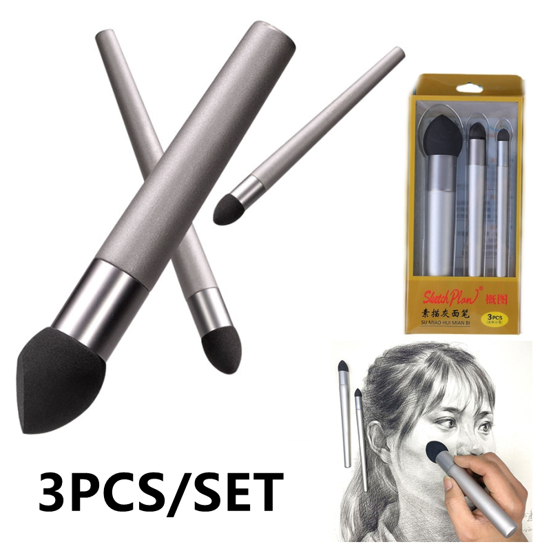 Detailing Brush Set - 3 個のスケッチペンブラシスポンジワイプクリーンツールアート用ハイライトグレー表面ディテール処理レンダリング汚れ消去修正