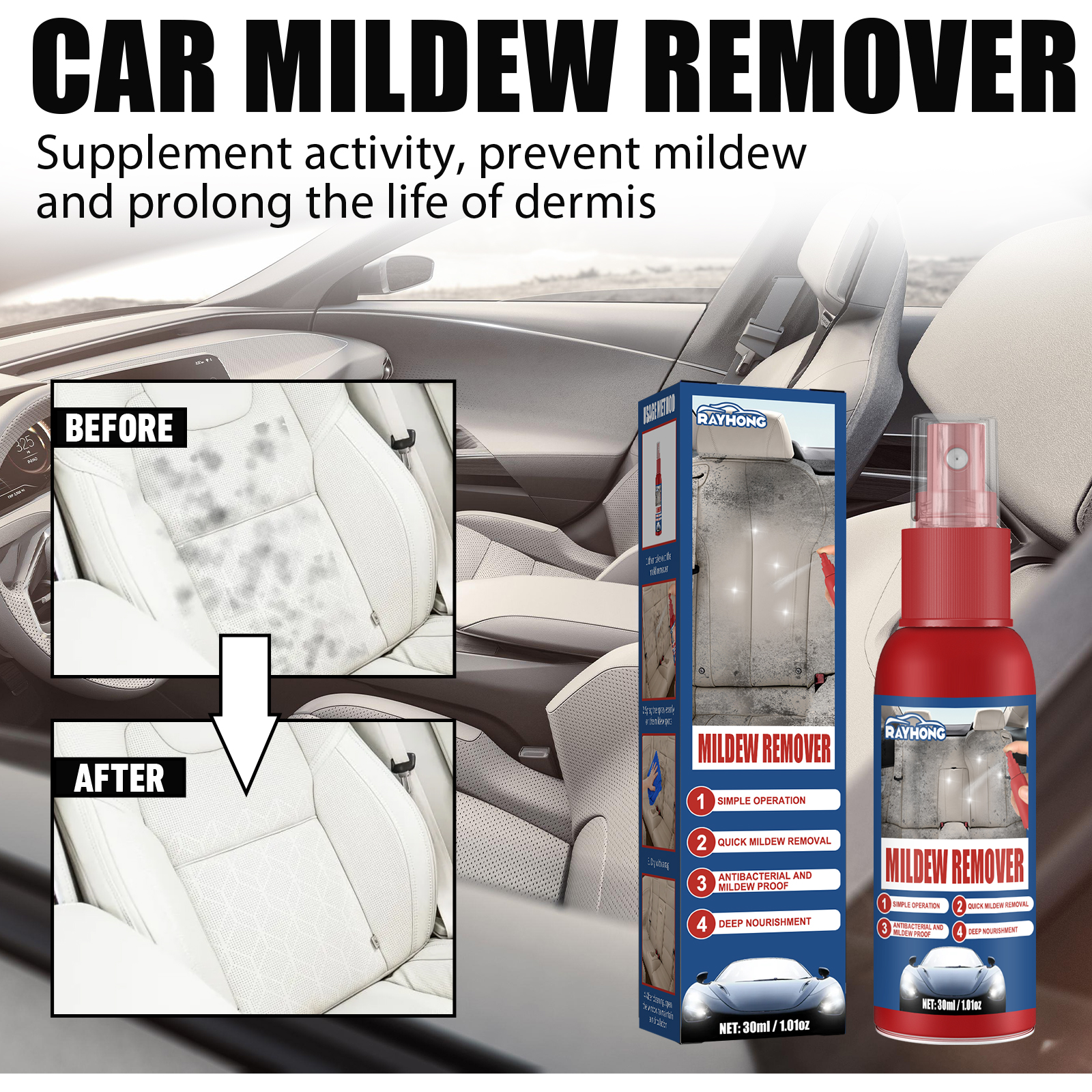 Leather Cleaner Interior - 車のカビ除去スプレー多機能汚れカビ除去レザーファブリックシートヘッドライナー内装改修車内クリーナー