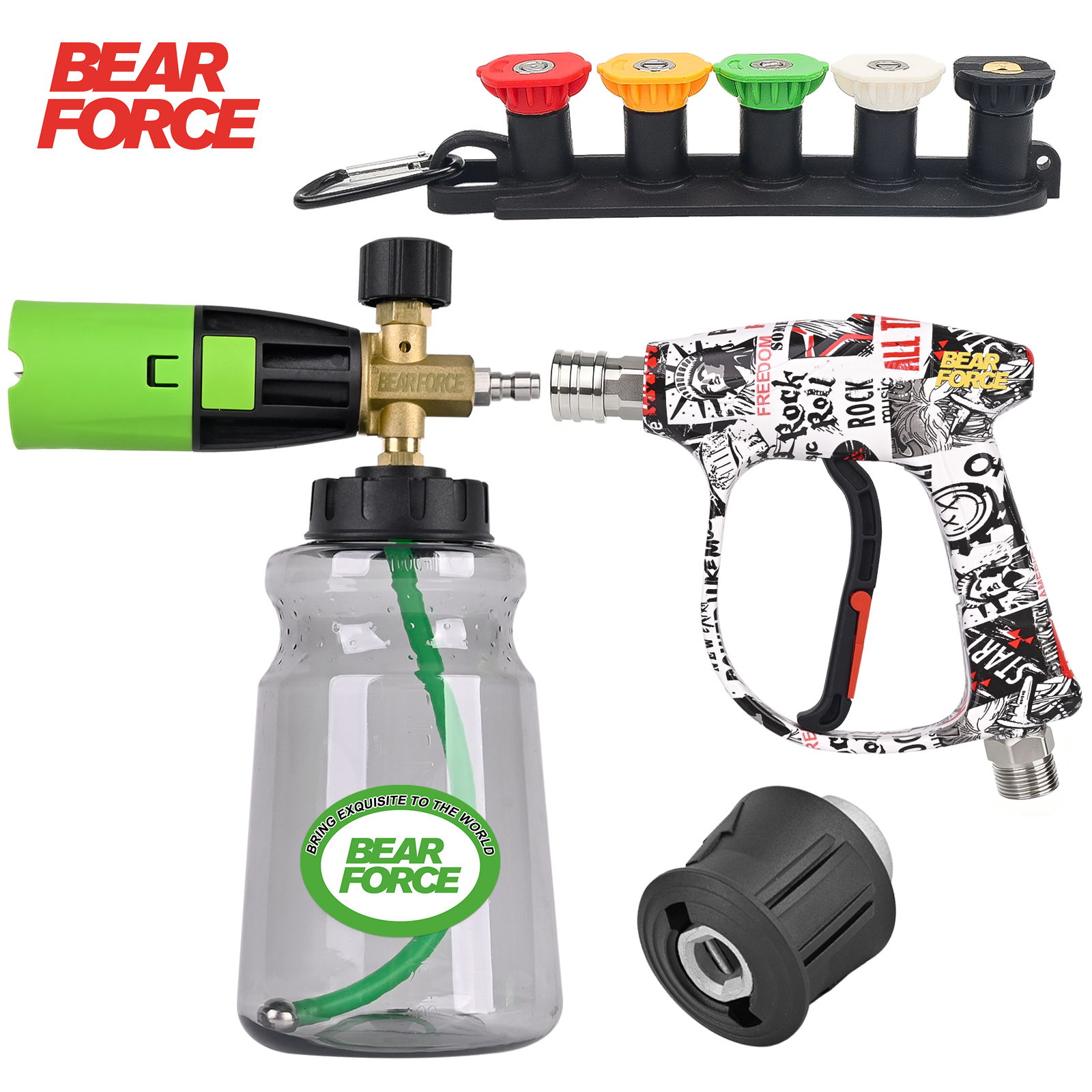 Foam Cannon Car Wash - BEAR FORCE高圧洗浄機フォームキャノン＆スプレーガンセット – 広口スノーフォームランスソープディスペンサー（洗車用、1Lボトル）