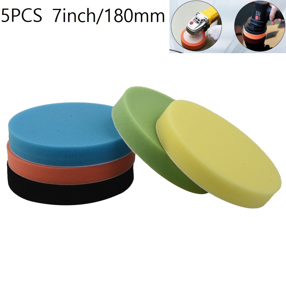 5個入りスポンジ研磨パッド 7インチ/180mm 車用丸型フ - Polish Pad Set Buffer のレビューと価格