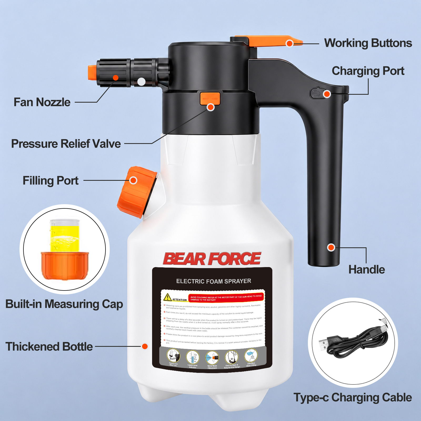 2L電動フォームスプレーヤー、3000mAh USB充電式、 - Foam Cannon Car Wash のレビューと価格