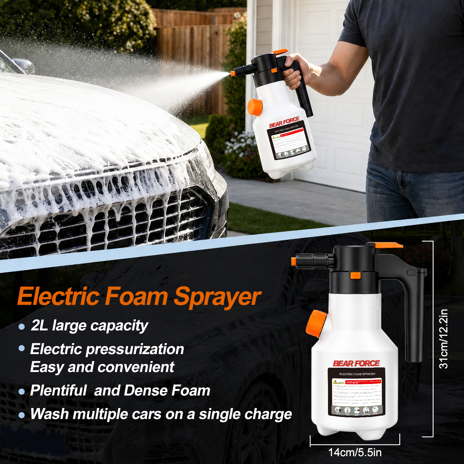 2L電動フォームスプレーヤー、3000mAh USB充電式、 - Foam Cannon Car Wash のレビューと価格