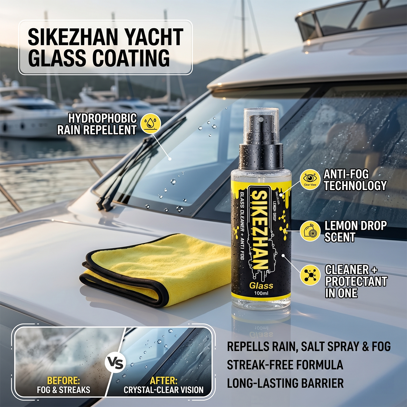 車、RV、ボート用の2-in-1曇り止めスプレー＆ガラスクリ - Glass Cleaner Streak のレビューと価格