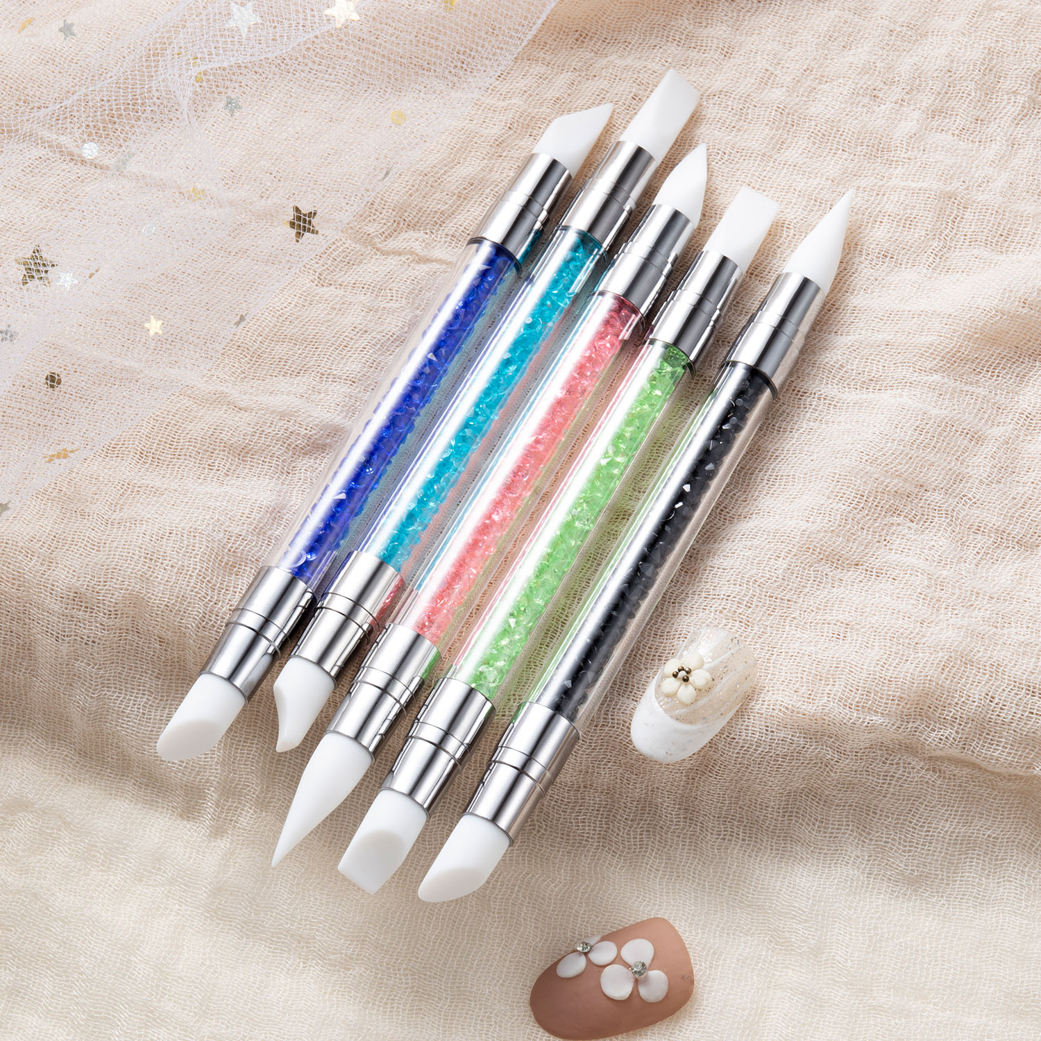 5本セット ダブルヘッド シリコンネイルアート エンボスペン - Wax Applicator Pad のレビューと価格