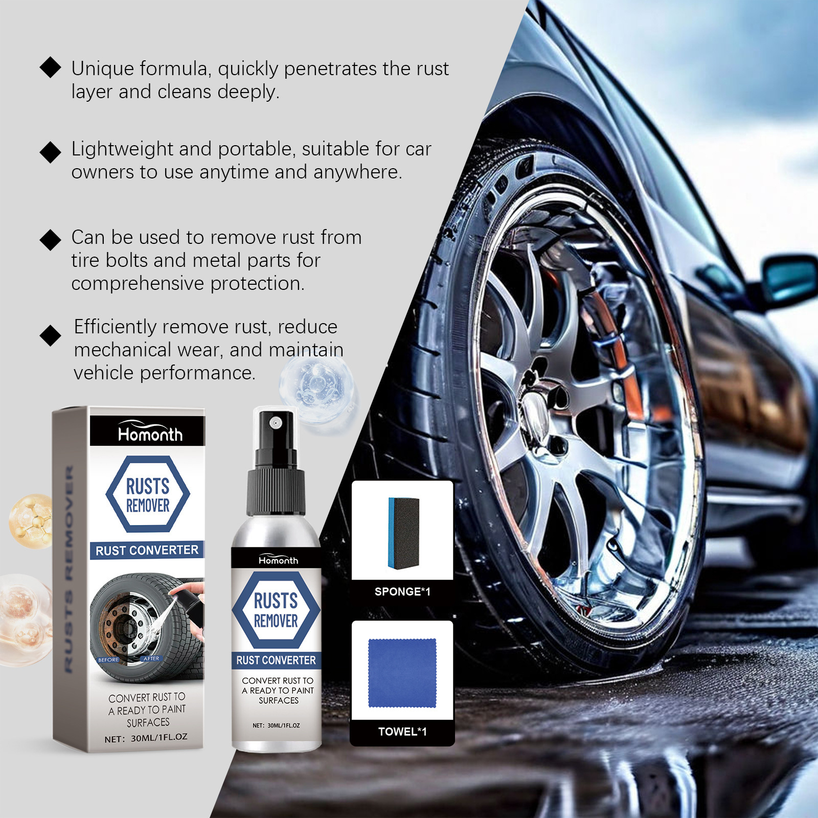 車のホイール鉄粉錆除去スプレー速効性タイヤリム除錆クリーナー - Wheel Cleaner Alloy のレビューと価格